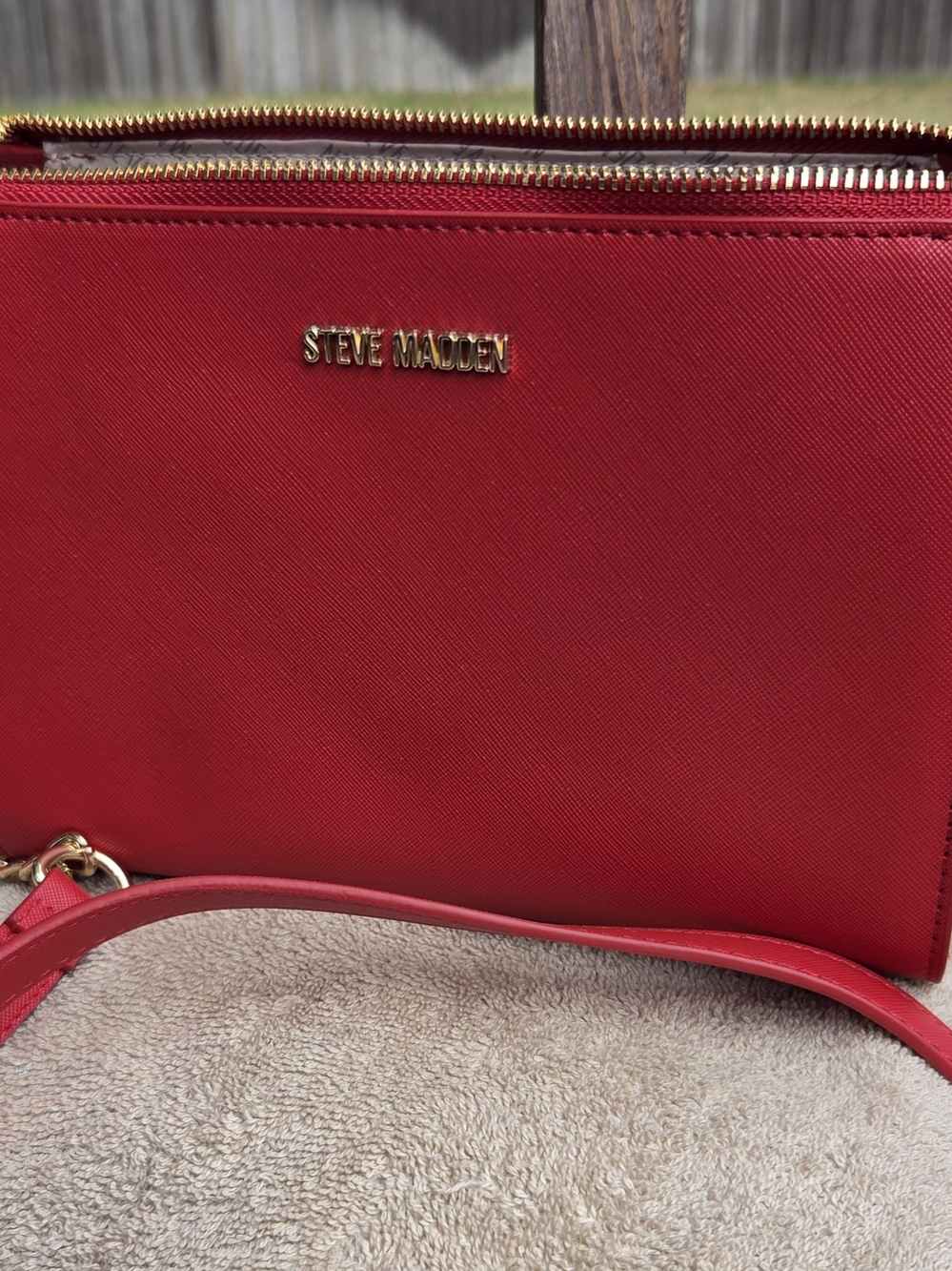Steve Madden Bold Red Crossbody with Gold Hardware